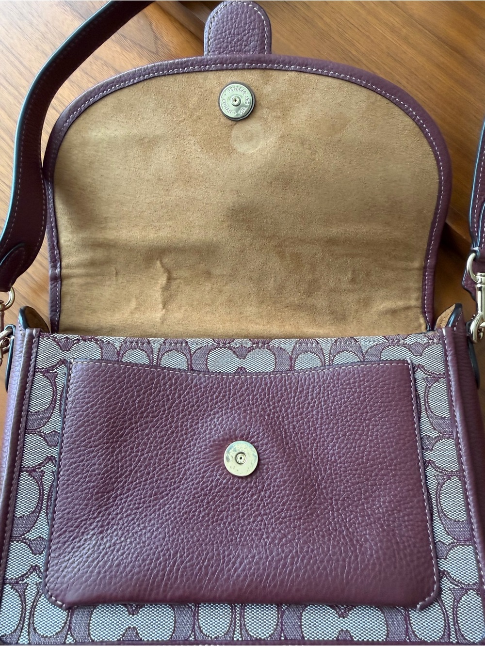 Coach Signature Crossbody Bag in Plum and Tan - Picture 5 of 9
